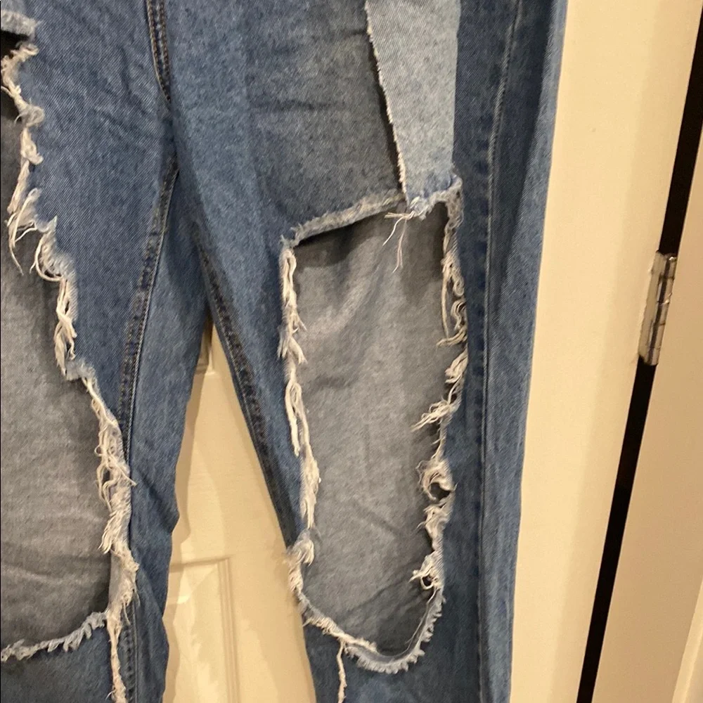 Fashion Nova Blue Distressed Wide Leg Jeans - Picture 9 of 14